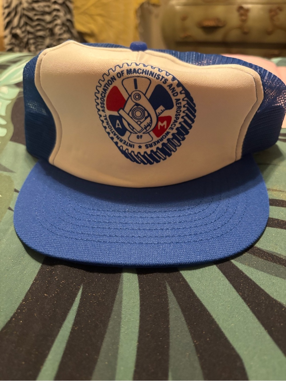 Union Mechanics Blue and White Mesh Trucker Hat